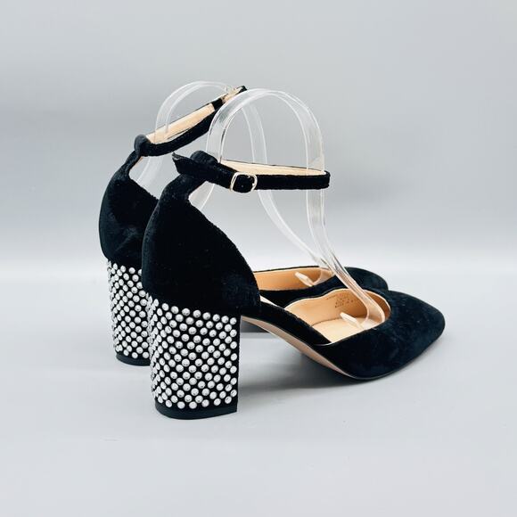 J Crew Shoes Womens 8.5 Velvet Block Heel Ankle Strap Crystal Embellished Pumps - Picture 9 of 12